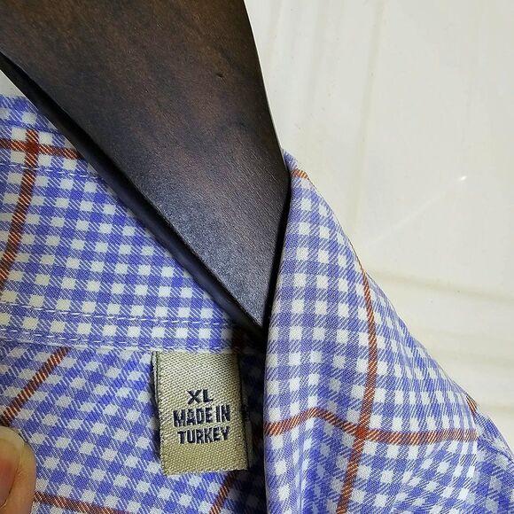 𝅺Peter Millar Button Down in Blue, Orange & White Plaid Size XL - Picture 4 of 8